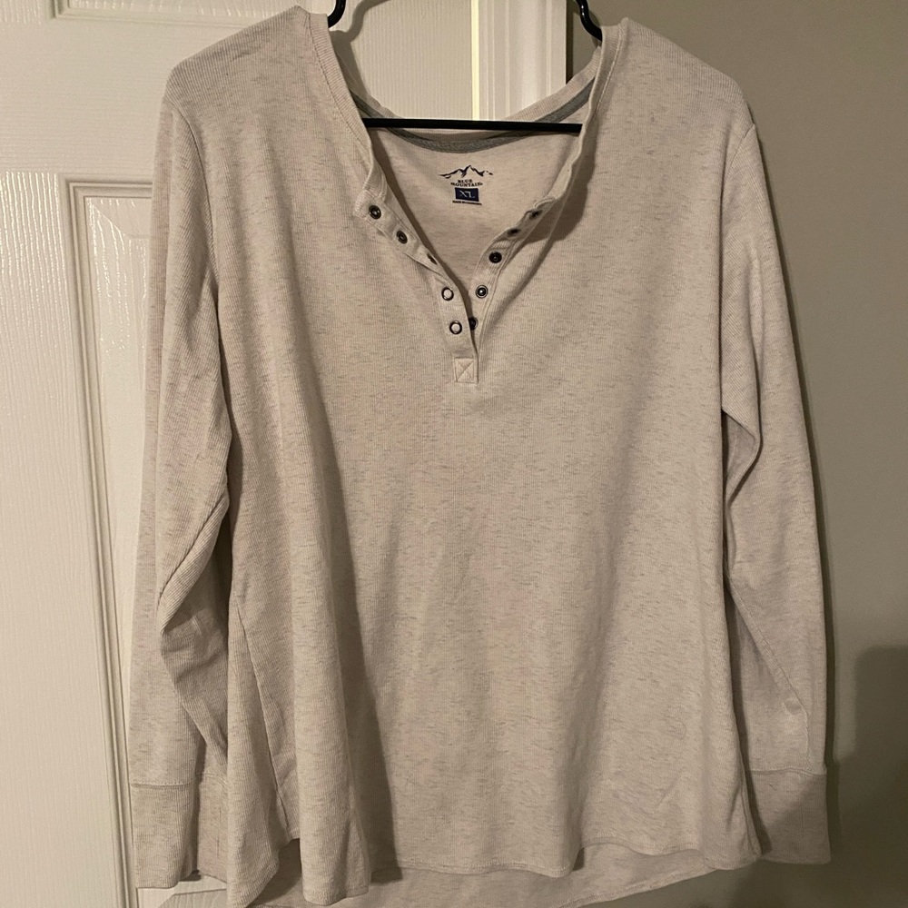 Tan Blue Mountain Henley Long Sleeve Size XL